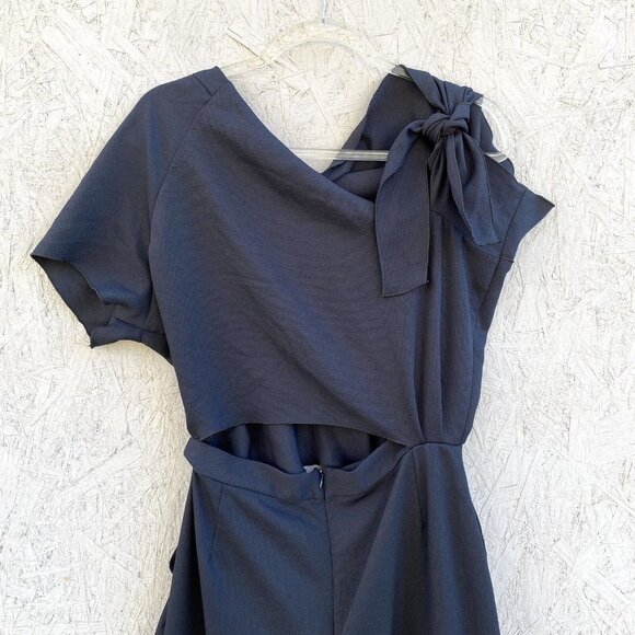 Rachel Comey Tie Shoulder Cut Out Waist Straight Leg Crepe Jumpsuit Sz 8 Navy - Picture 9 of 14